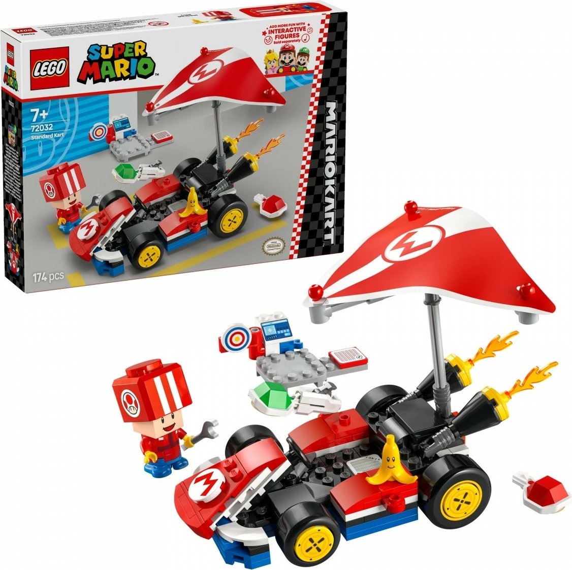 Set ndërtimi LEGO Super Mario 72032 Standard Kart, 174 pjesë, me figurë Toad, kuqe