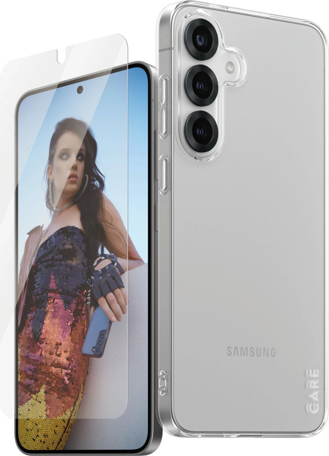 Mbështjellës PanzerGlass për Samsung Galaxy S25 Plus, set 2-në-1, transparent