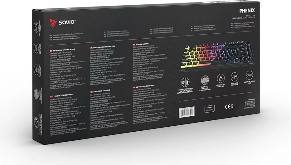 Tastierë mekanike wireless Savio PHENIX, Gateron Red Pro, Pudding, e zezë Tastierë mekanike wireless Savio PHENIX, Gateron Red Pro, Pudding, e zezë