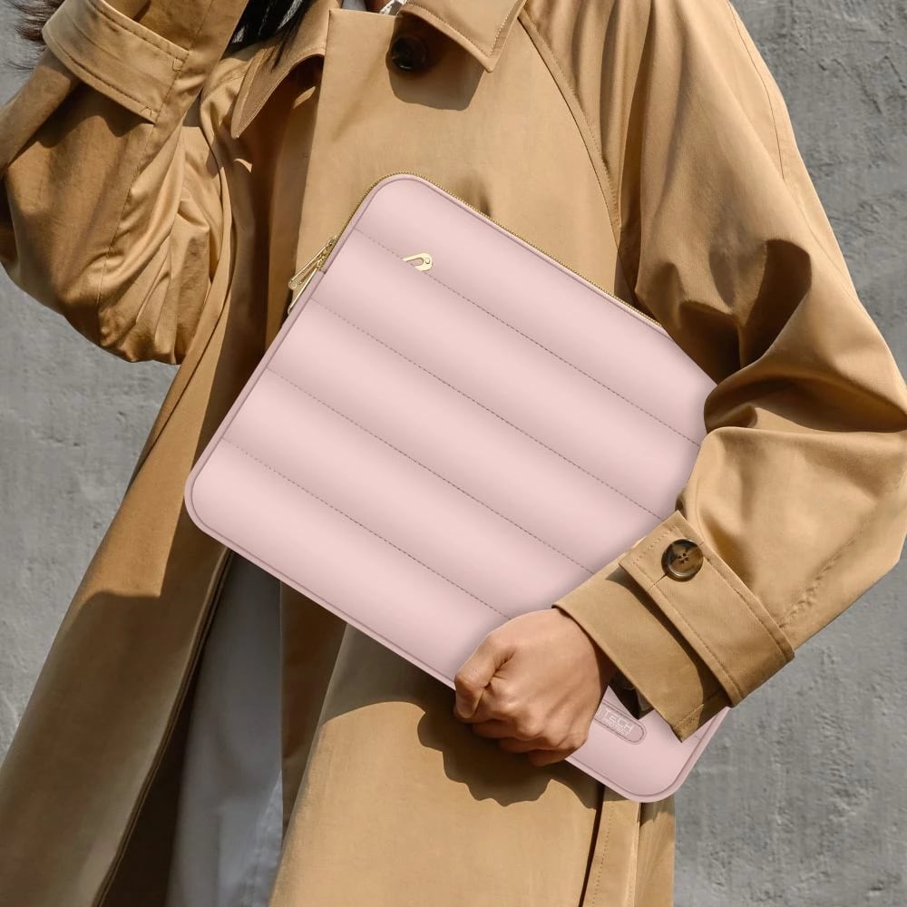 Kasë laptopi Tech-Protect Puffy 13-14 inç me çantë aksesorësh, Rozë