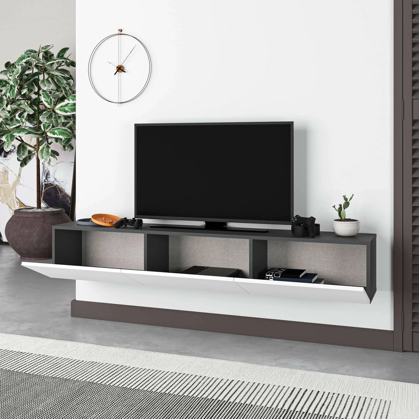 Mbajtës TV Francy, ngjyrë antracit dhe e bardhë, 180cm, Skye Decor