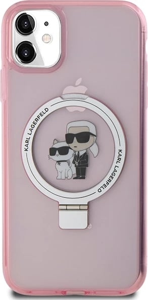 Mbështjellës Karl Lagerfeld Ring Stand Karl&Choupette MagSafe për iPhone 11/XR, rozë