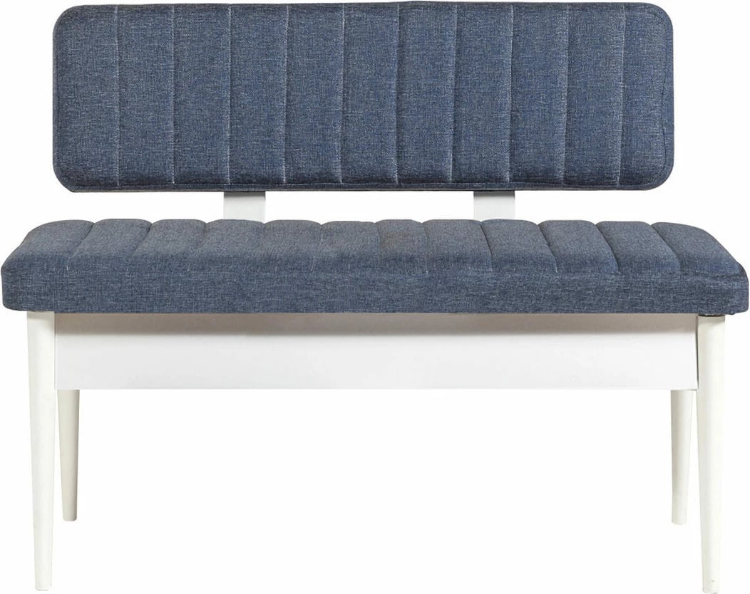 Bank Hanah Home, ngjyrë bardhë dhe kaltër e errët, me hapësirë për ruajtje