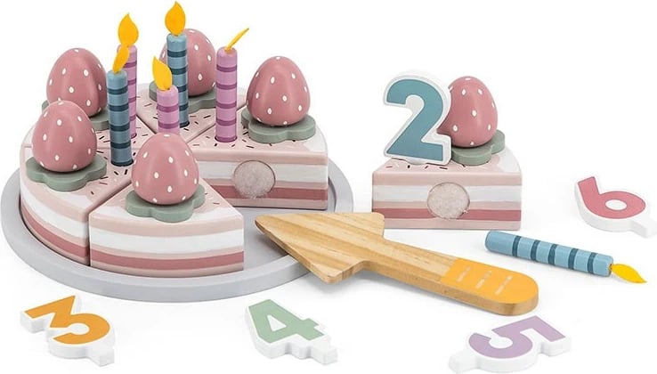 Set lodër tortë ditëlindjeje prej druri, Viga, 26 pjesë, 18m+, multingjyrësh