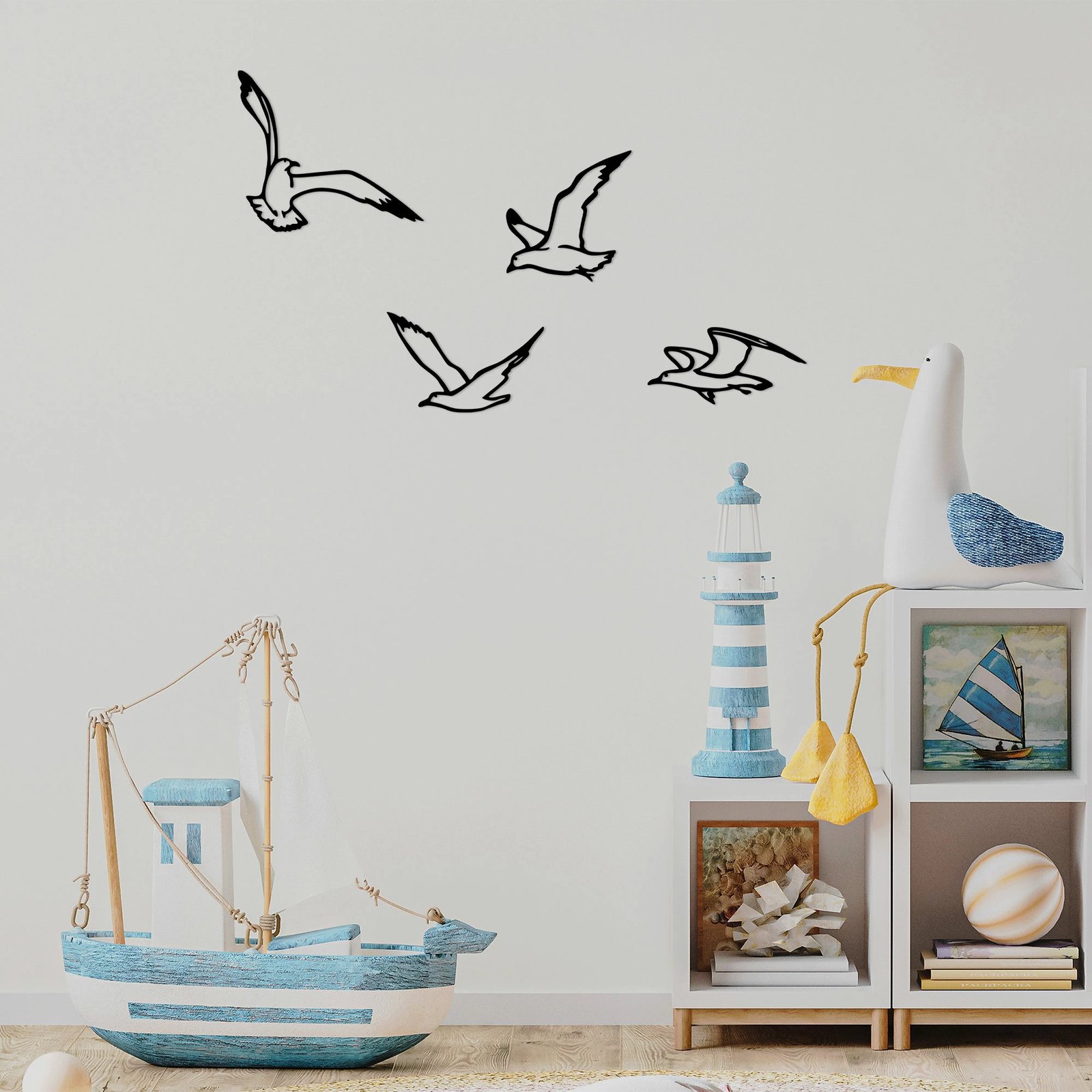 Aksesor metalik dekorativ për mur, zogj, Wallity, ngjyrë e zezë, 4 copë, 443