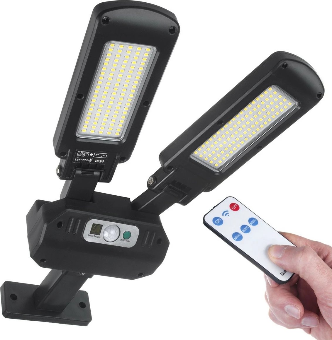 Lampë rruge solare LED Maclean MCE447 me sensor lëvizjeje dhe telekomandë, IP54, 2x450lm, 6500K