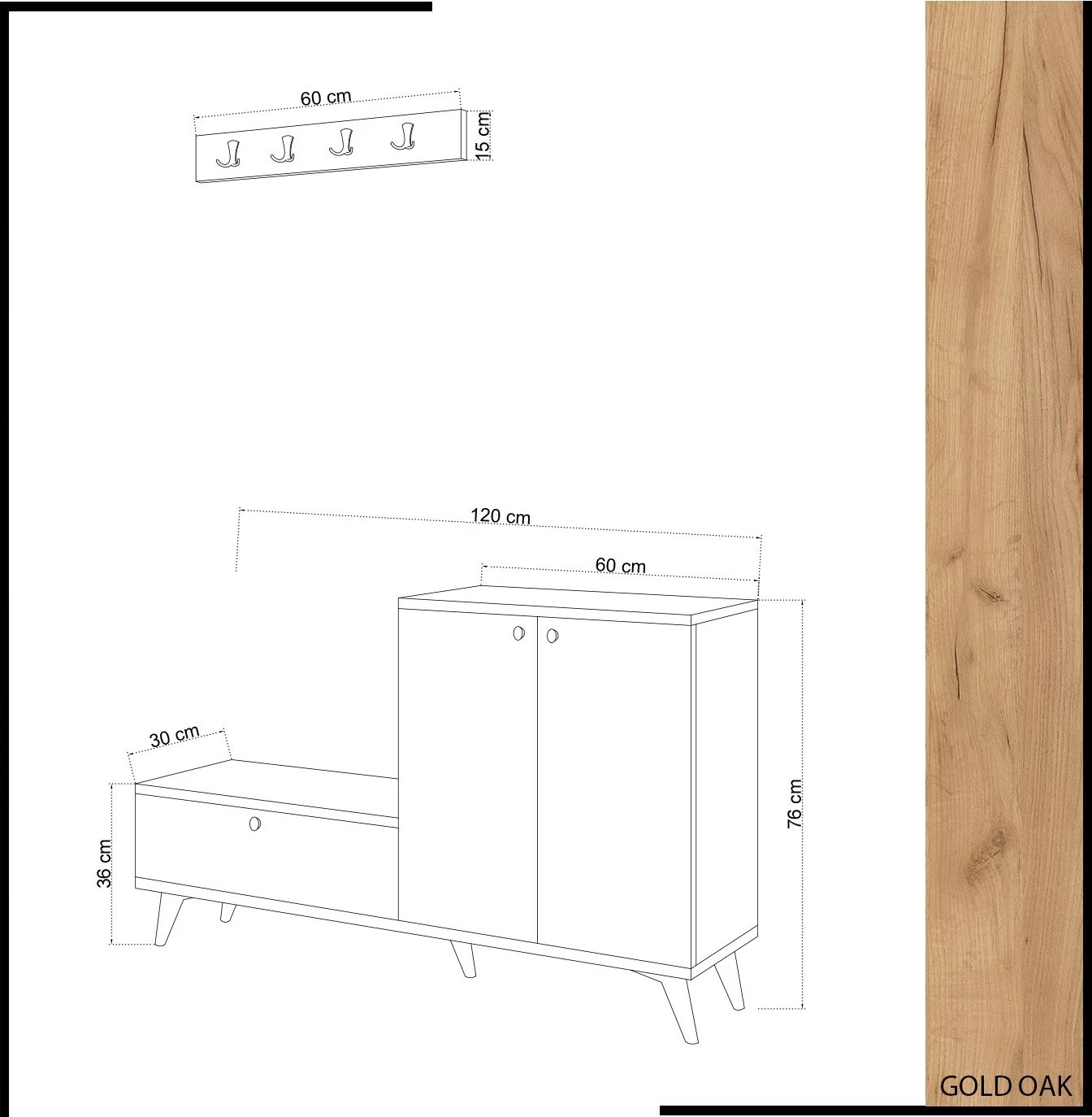 Stendë korridori Hanah Home, Evva, ngjyrë lisi dhe e bardhë