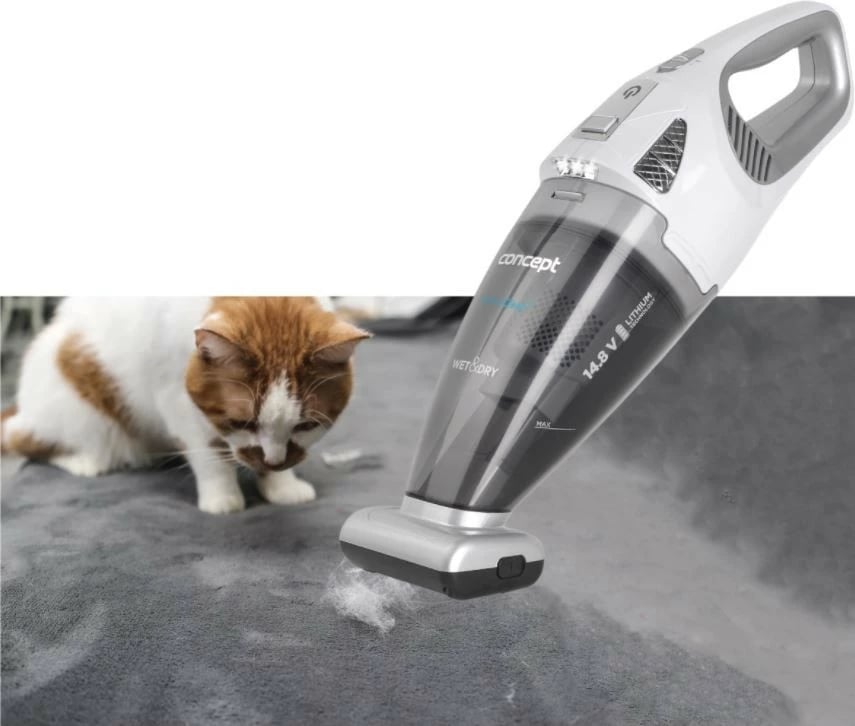 Fshesë dore, Concept, VP4370, 14.8 V Li-ion 2200 mAh, Wet & Dry, HEPA, deri 40 min, 450 ml, gri e bardhë