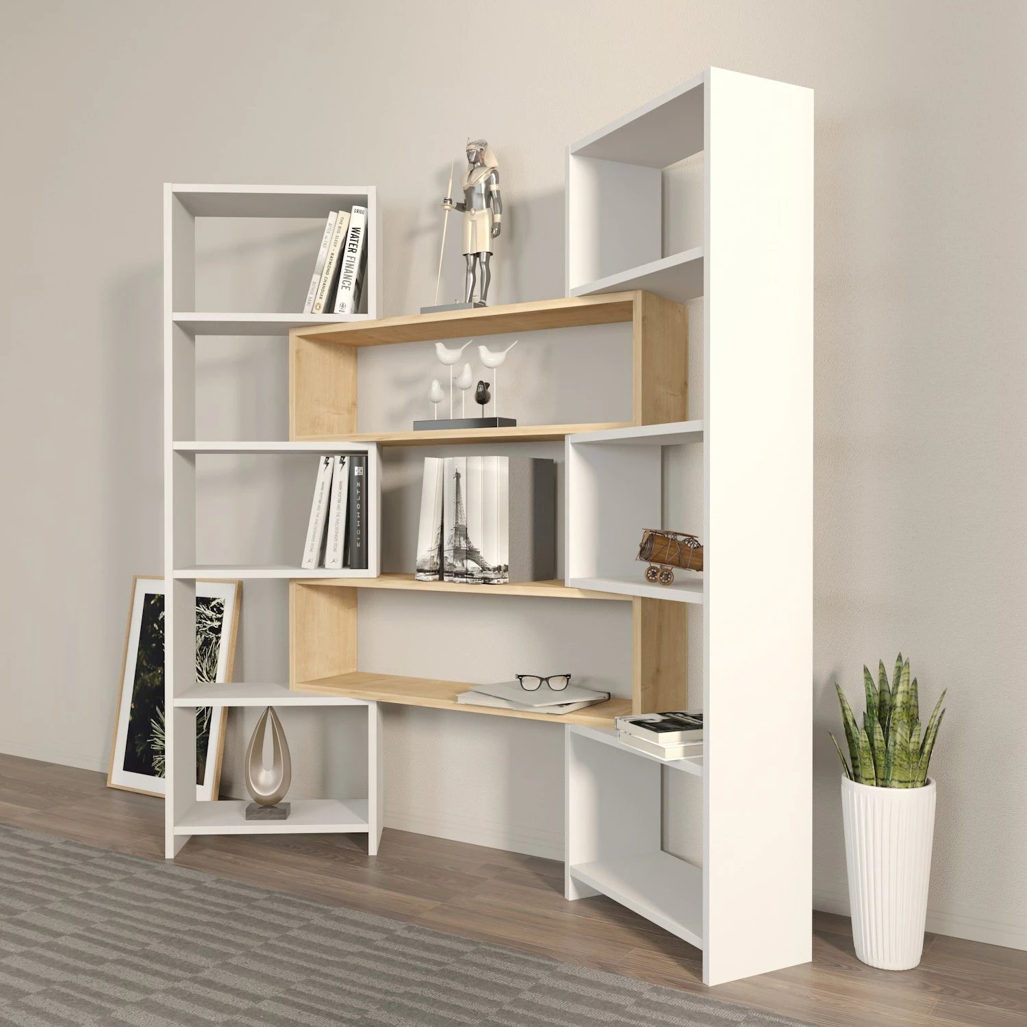 Raft librash Hanah Home, Poyraz, i bardhë dhe lis