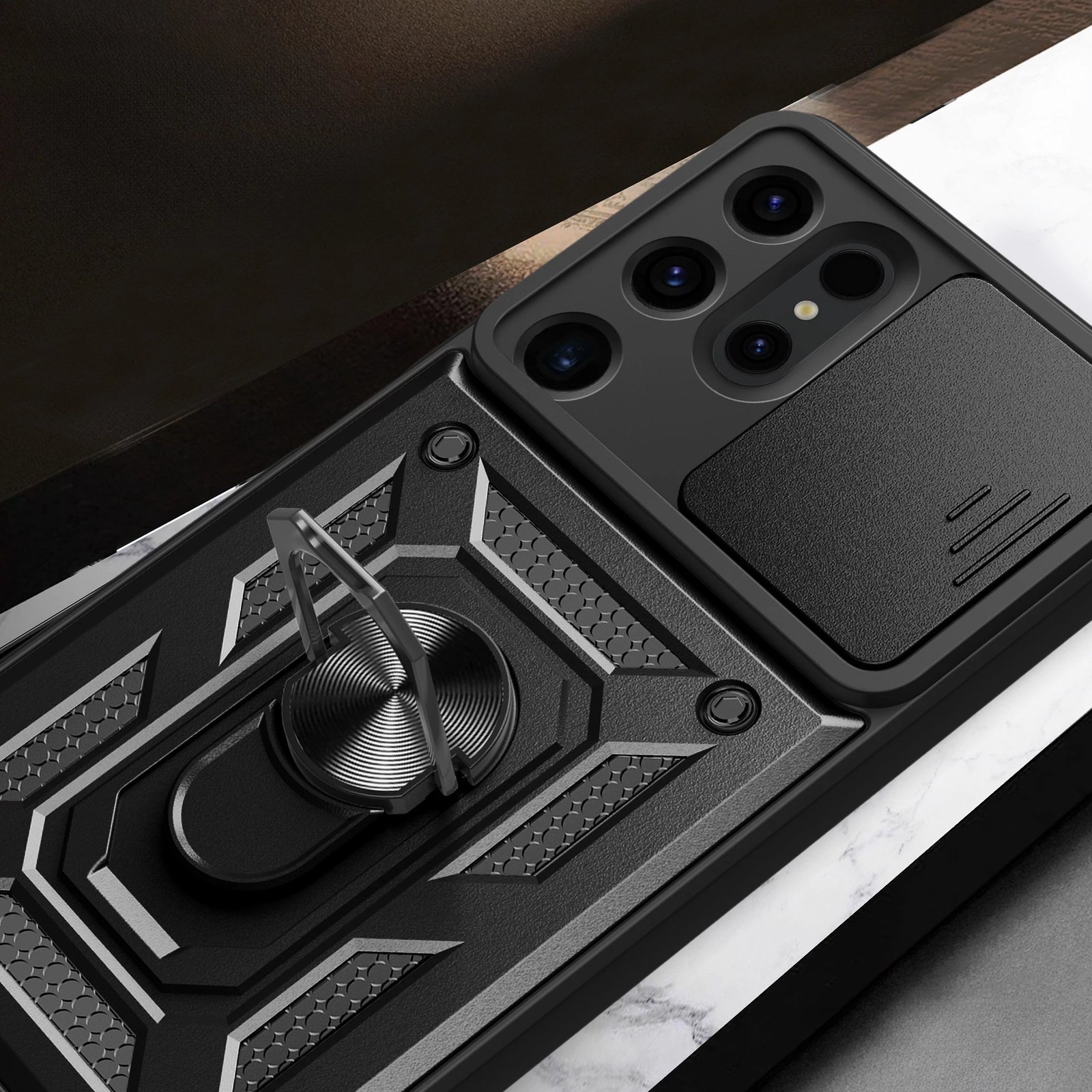 Mbështjellës Hurtel Hybrid Armor Camshield për Samsung Galaxy S24 Ultra, i zi