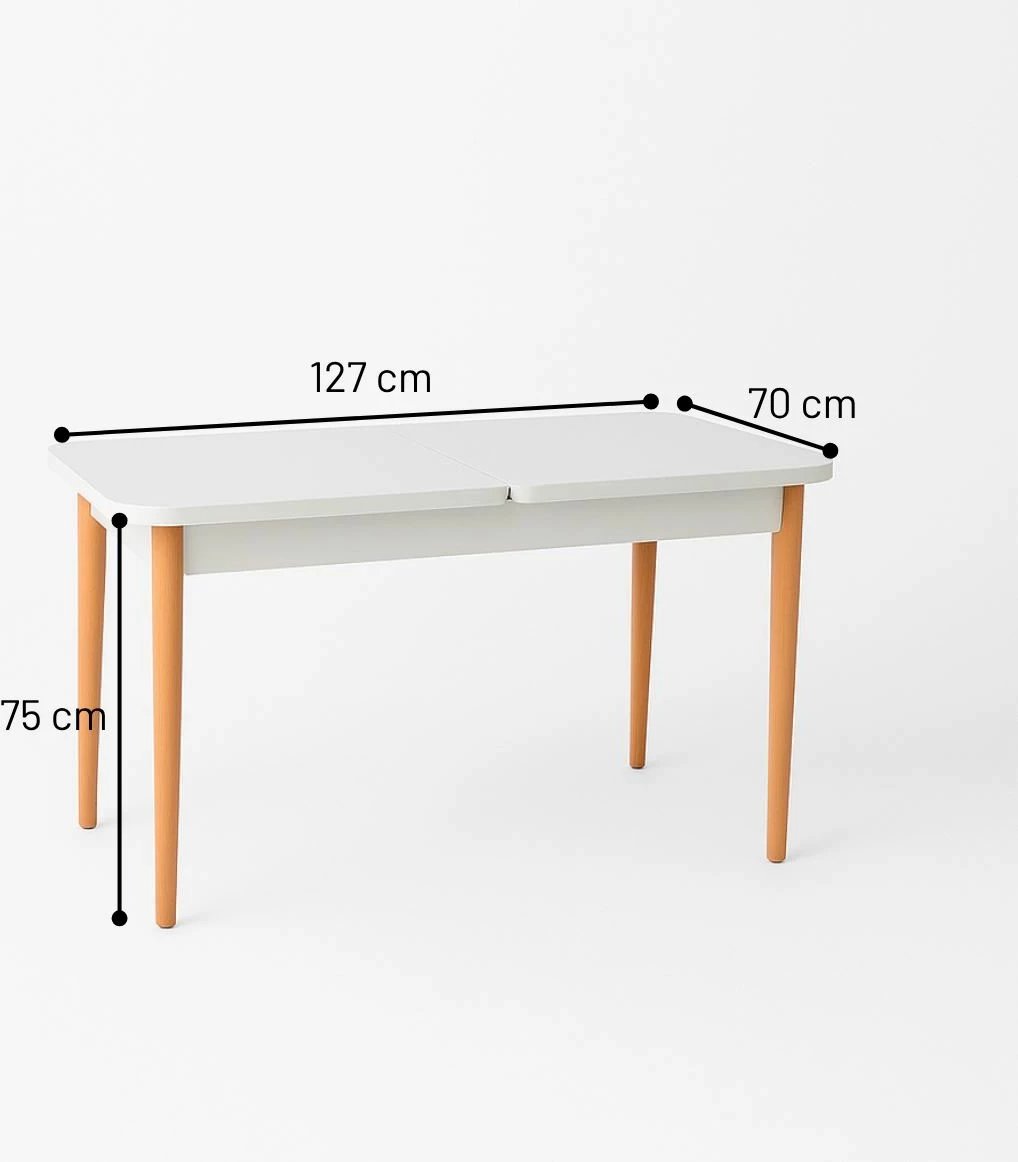 Tavolinë me karrige, zgjatshme, 5 copë, Skye Decor, ngjyrë dru e bardhë, lis