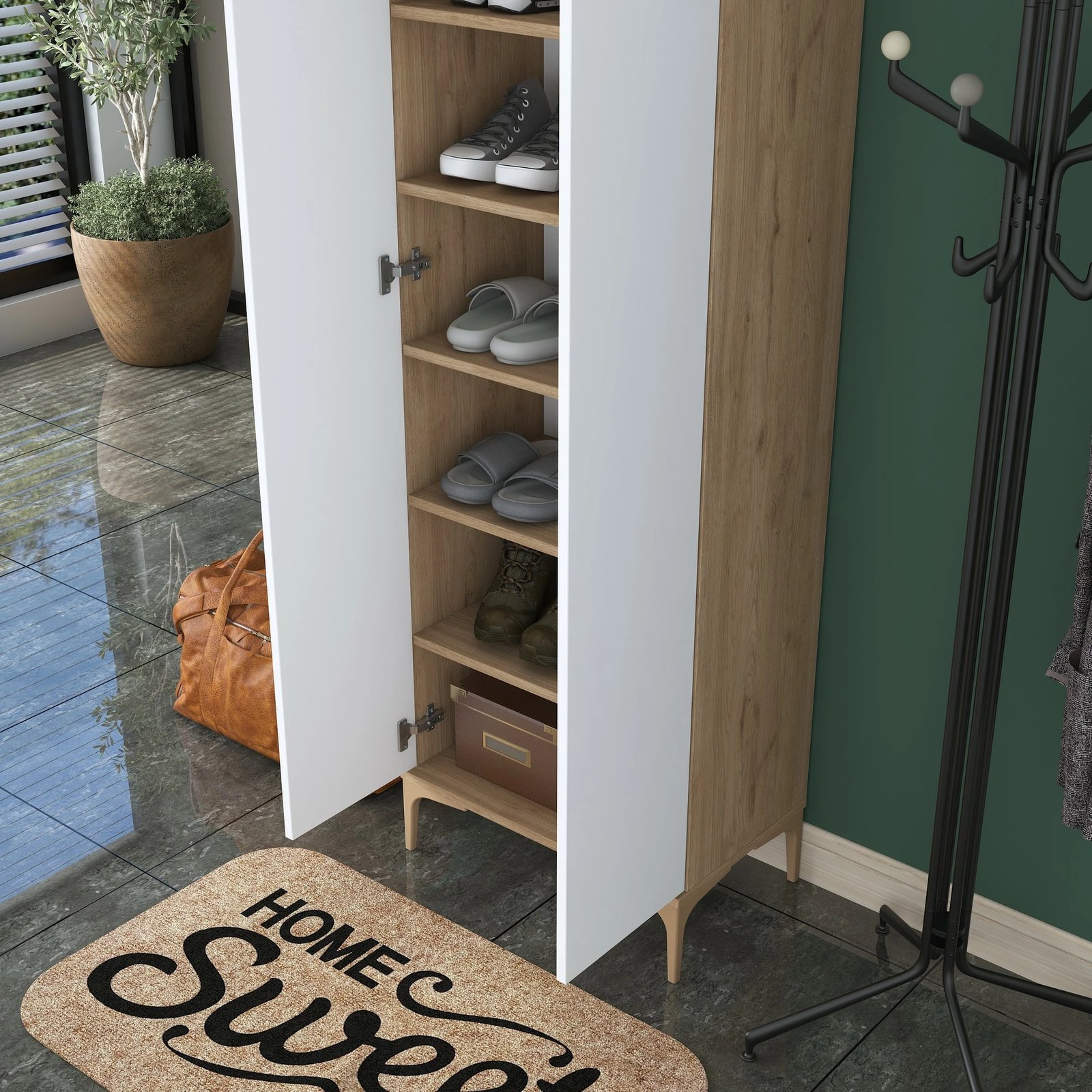 Stendë korridori, ngjyrë arrë dhe e bardhë, EA116-2746