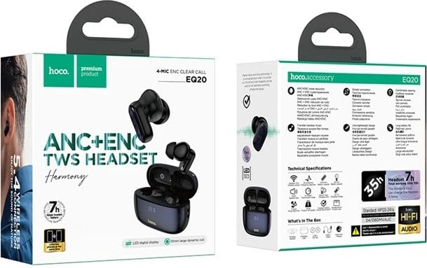 Kufje HOCO EQ20 wireless in-ear me Bluetooth, për thirrje/muzikë, e zezë