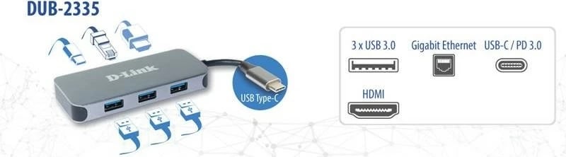 Hub USB-C D-Link 6-in-1, HDMI, Ethernet, 4K, Gri