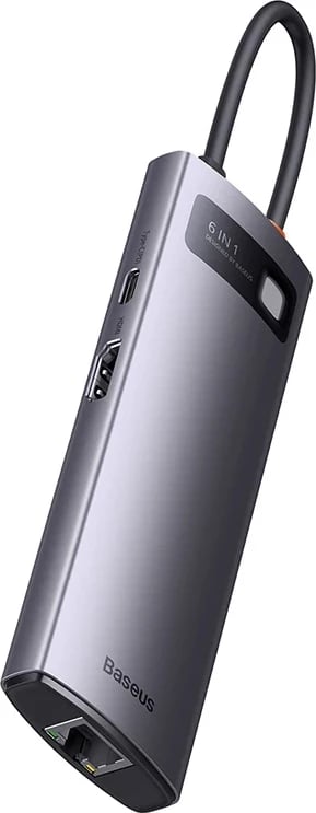Hub Baseus StarJoy Series WKWG080013, 6-në-1, USB-C në 3x USB 3.0, HDMI, USB-C PD, RJ45, Gri