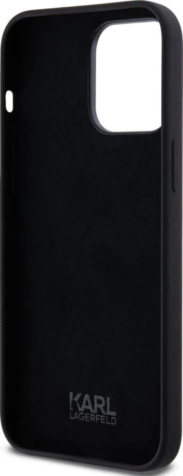 Mbështjellës Karl Lagerfeld Silicone Metal Script Logo për iPhone 14 Pro Max, i zi