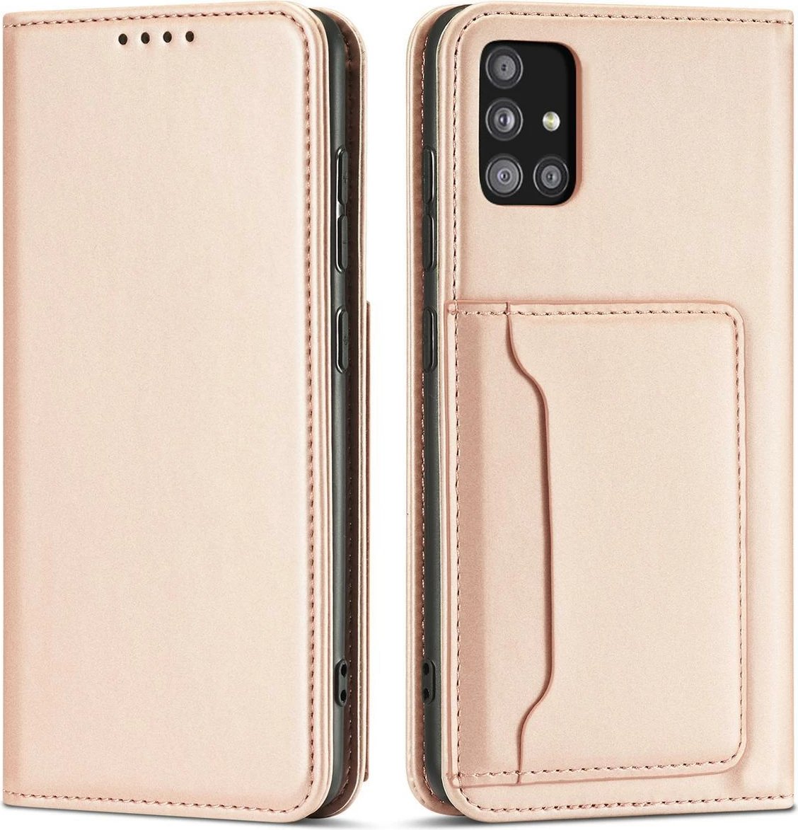 Mbështjellës Hurtel Magnet Card Case për Samsung Galaxy A12 5G, me kapak, portofol, rozë