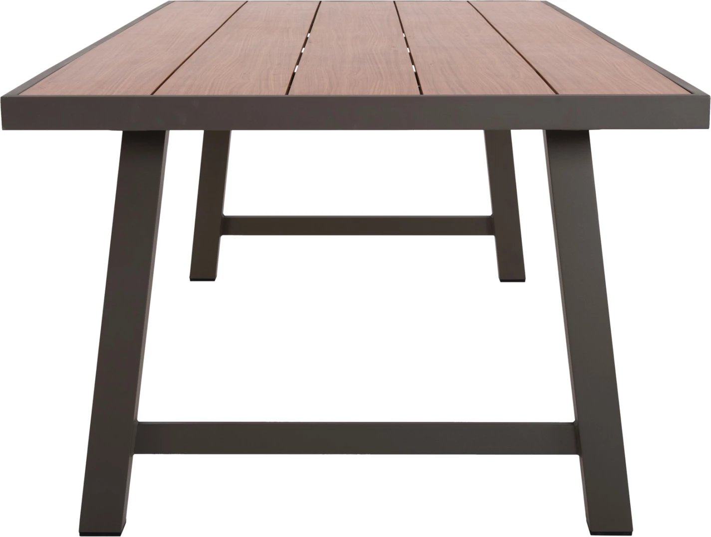 Tavolinë alumini për jashtë, GOBAR FH6060.04, ngjyrë shampanjë me sipërfaqe tavoline si dru, 240x105x75 cm