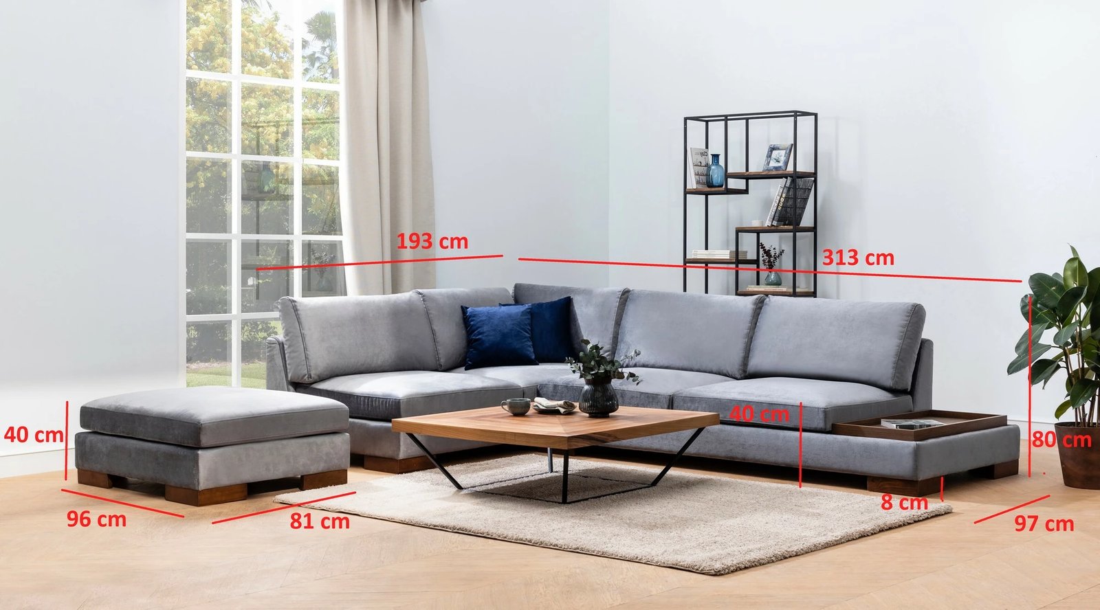 Këndare Tulip me pouf, ngjyrë gri e errët, Atelier del Sofa