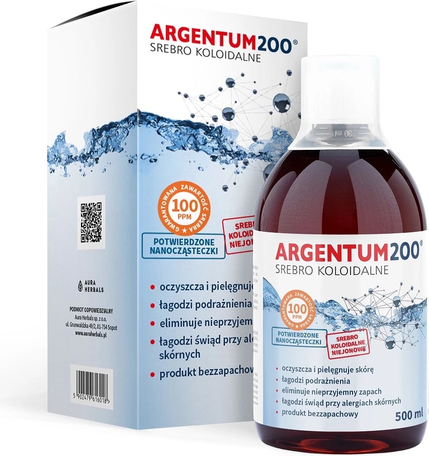 Tonic për lëkurë unisex Aura Herbals Argentum200 Silver Colloidal 100ppm, 500ml