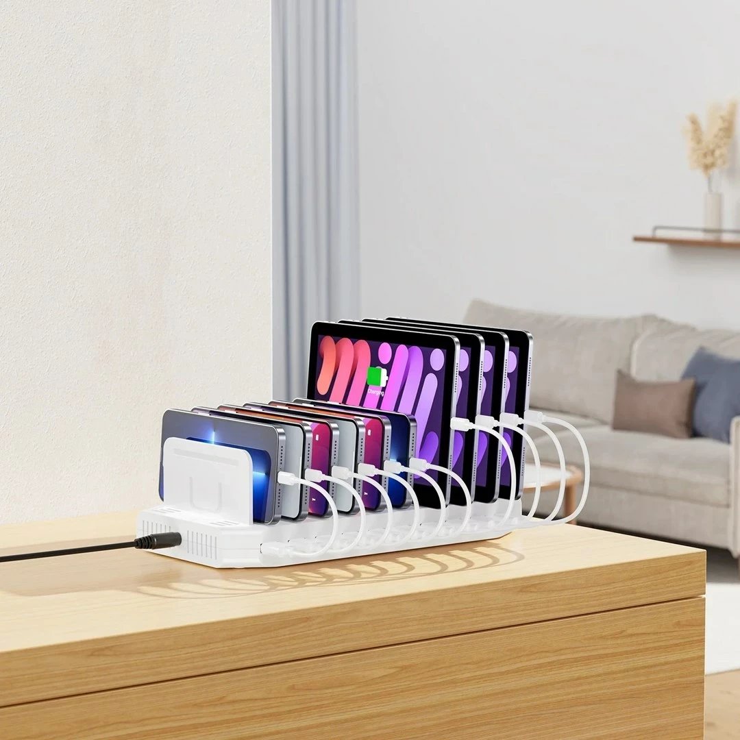 Stacion karikimi UNITEK, 10x USB, 2.4A, 60W, Bardhë