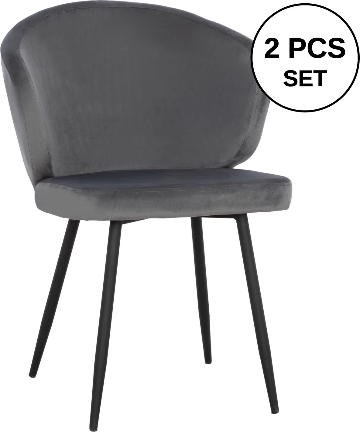 Karrige JIYA me kadife gri & skelet metalik të zi FH8728.01 60x60x85 cm, set prej 2 copë