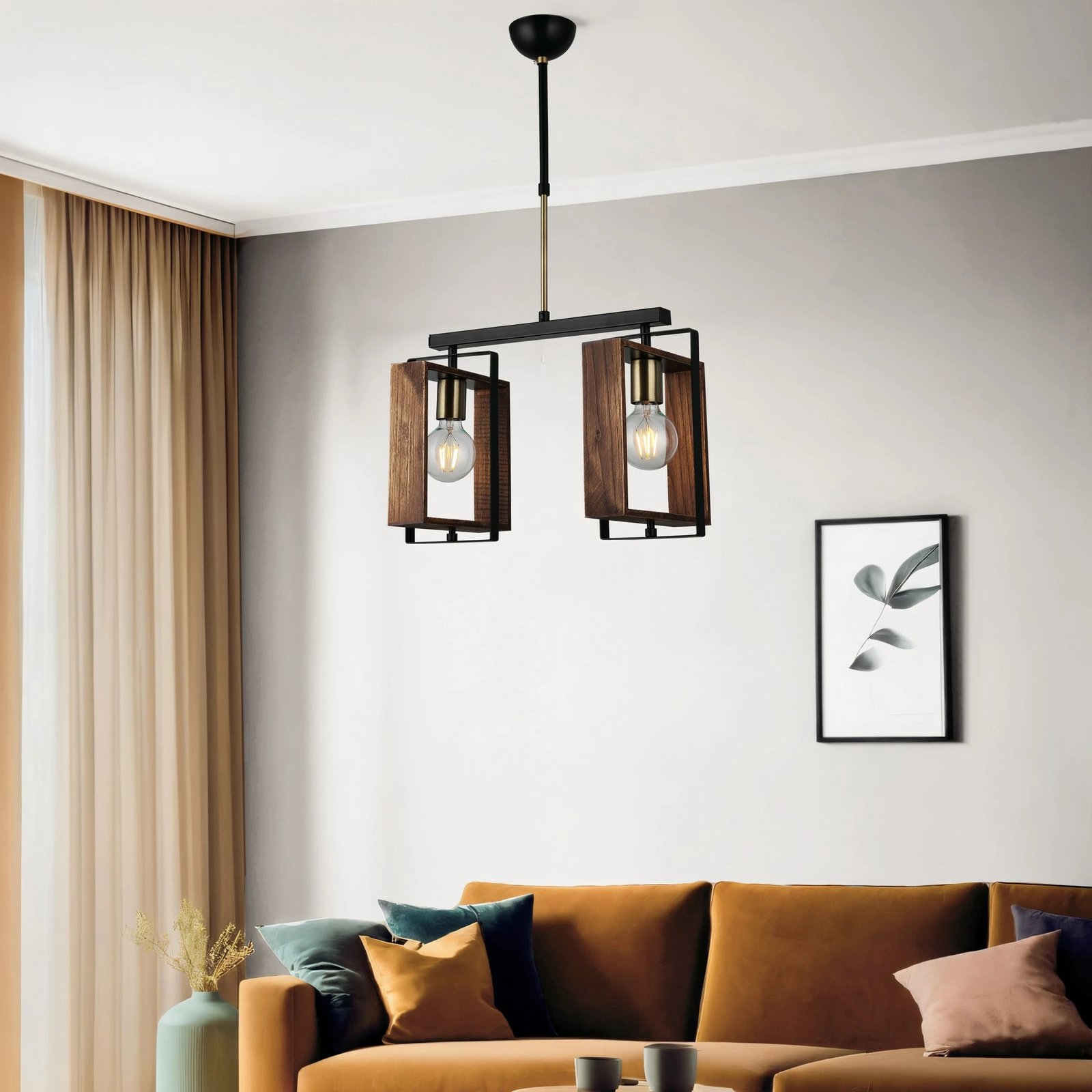 Llambë tavani Opviq, Karo - 73-02-L, metal dhe dru, ngjyrë antike dhe e zezë