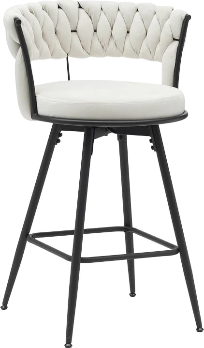 Karrige për bar Erosa, kadife bezhë, këmbë metali të zeza, 58x55x90cm