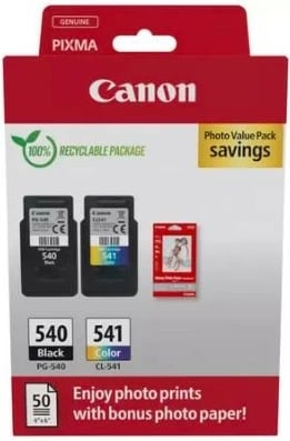 Set bojë printeri Canon Multipack PG-540/CL-541 me letër foto, për PIXMA, 8 ml, e zezë dhe ngjyra, 50 fletë