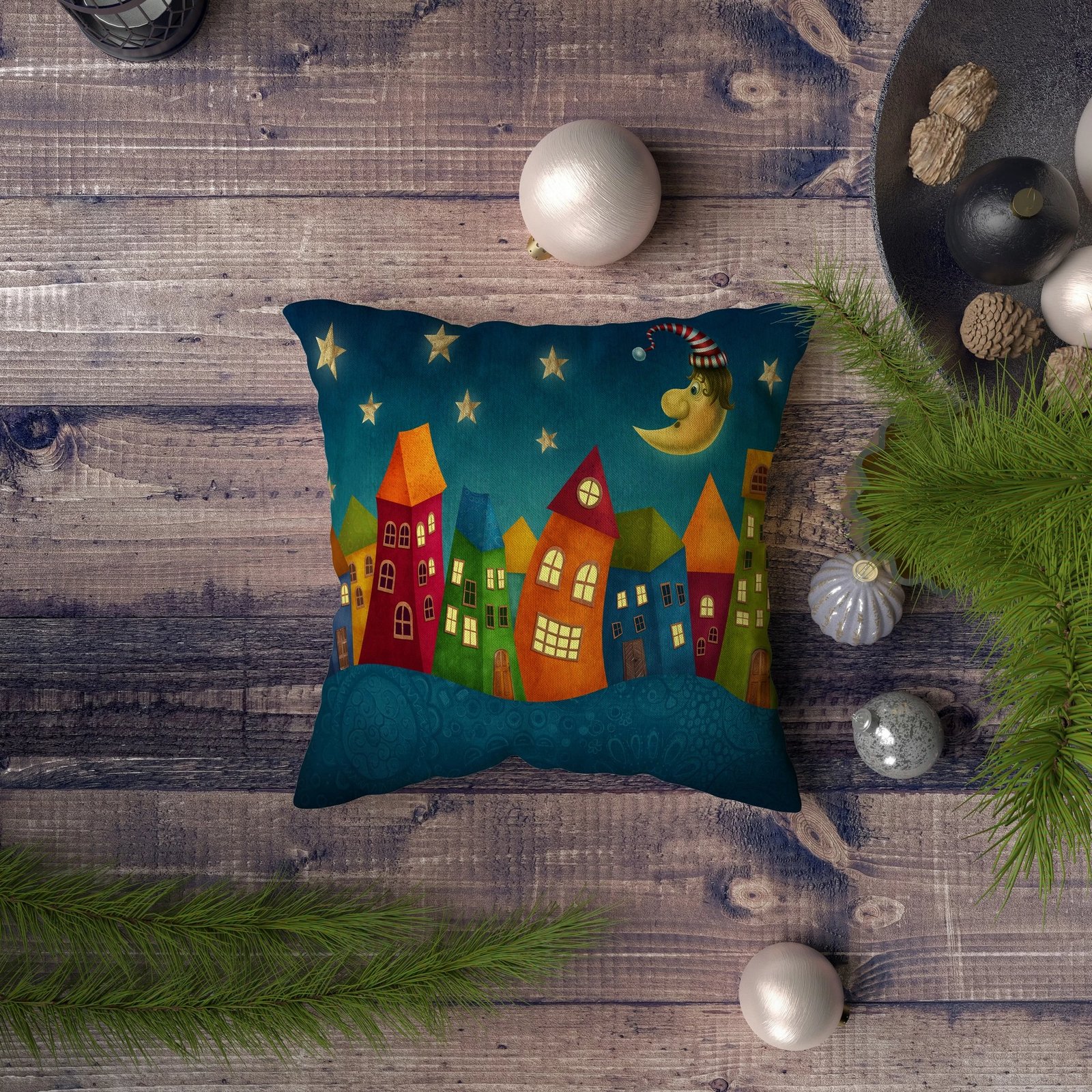 Jastëk dekorativ, shumëngjyrësh, NYXMAS061, 43x43cm