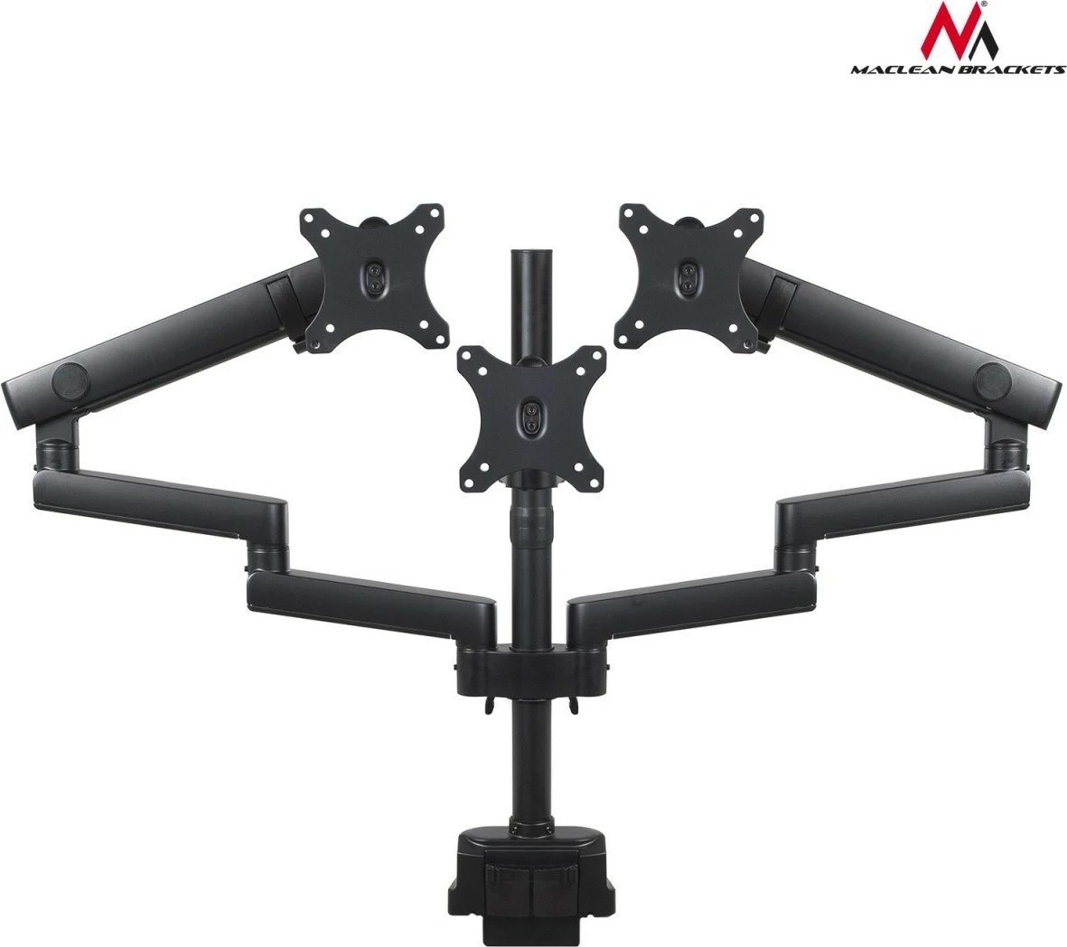 Mbajtës tavoline për 3 monitorë Maclean MC-811, çelik, USB 3.0, zi