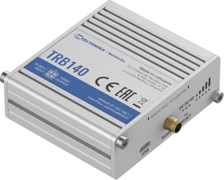 Gateway LTE Teltonika TRB140, Cat 4, PoE, USB, Aluminium