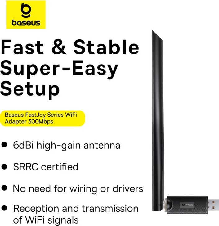 Kartelë rrjeti USB Baseus BS-OH172, 300Mb/s, me antenë të jashtme, e zezë Kartelë rrjeti USB Baseus BS-OH172, 300Mb/s, me antenë të jashtme, e zezë