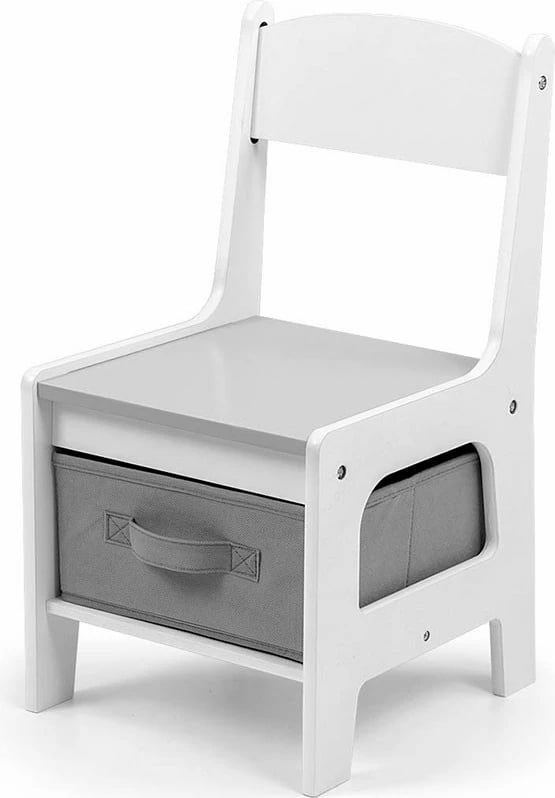 Set mobilje për fëmijë, Milly Mally Sven, tavolinë + 2 karrige, me depozitim dhe dërrasë për shkumës, e bardhë, set 3 pjesë