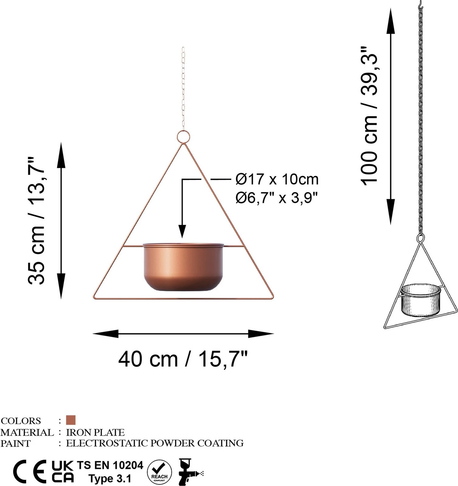 Vazo dekorative, ngjyrë bakri, Evila Originals, Harpusta