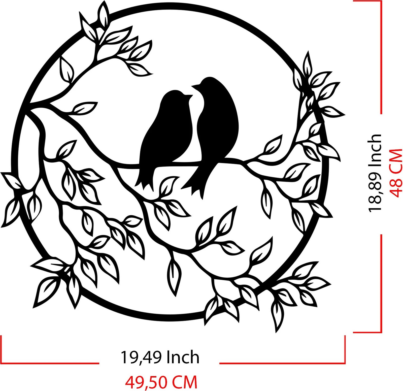 Aksesor dekorativ metalik për mur, zogj në pemë, Wallity