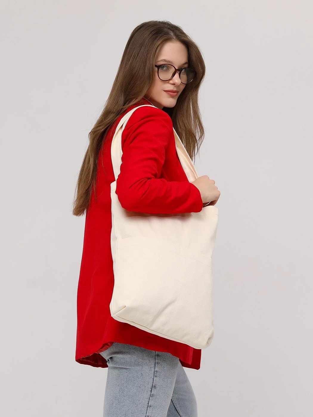 Tote bag Zoozie Bags, ngjyrë ecru, 35x40x8cm, 100% gabardinë