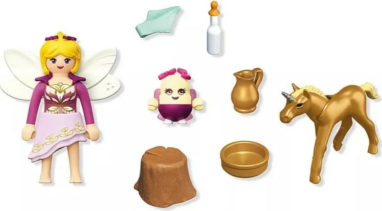 Set figurina Playmobil 71844 Princess Magic, këlysh unikorni me zanë dhe Joyling, 23 pjesë, i artë