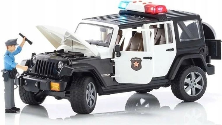 Veture lodër Jeep Wrangler Rubicon BRUDER BR-02526 me figurë policie, bardhë/zezë