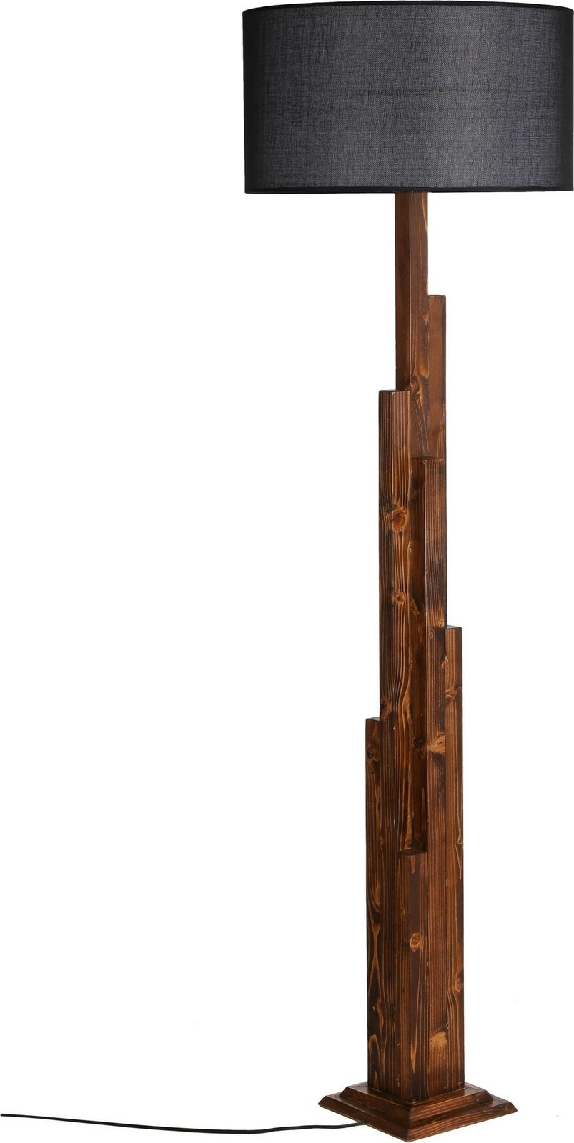 Llambë dyshemeje Opviq, trup druri si bredh, abazhuri cilindrik, ngjyrë e zezë dhe arre