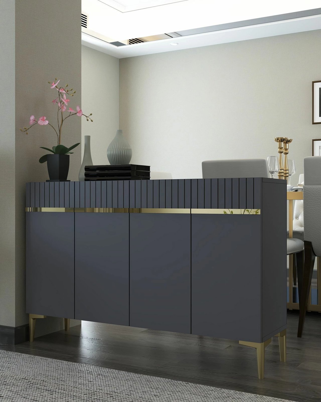 Konsolë Skye Decor, ngjyrë antracit dhe ari, Swiss