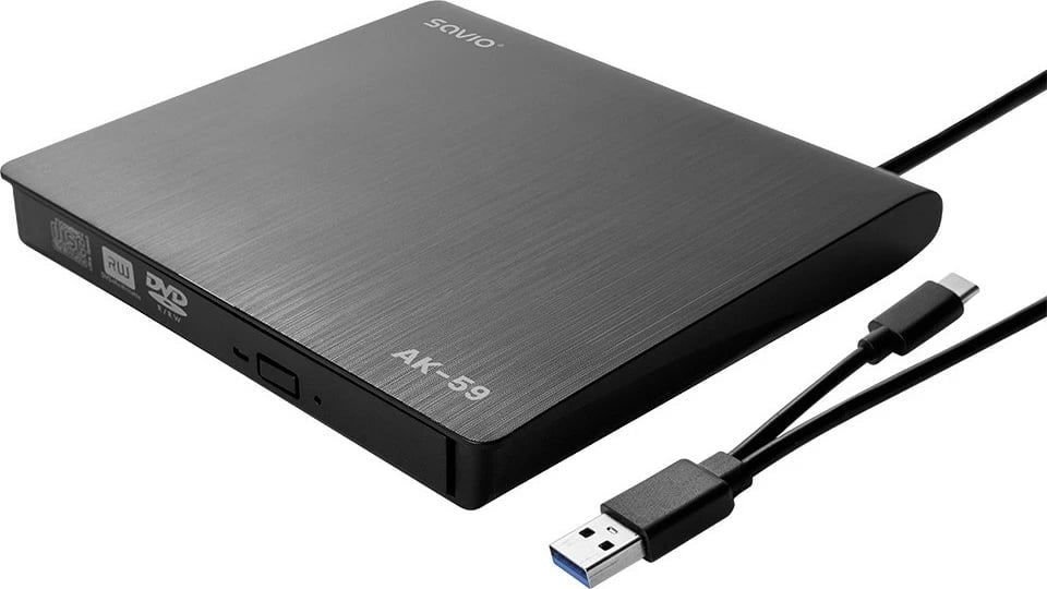 Lexues/shkrues i jashtëm CD/DVD Savio AK-59, USB-C/USB-A, i zi