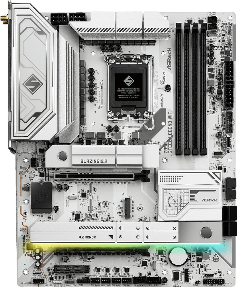 Pllakë amë, ASRock, Z890 Steel Legend WiFi, ATX LGA1851 Intel Z890 DDR5 PCIe 5.0 Wi‑Fi 7 Thunderbolt 4, set me 2 kabllo SATA dhe 2 antena