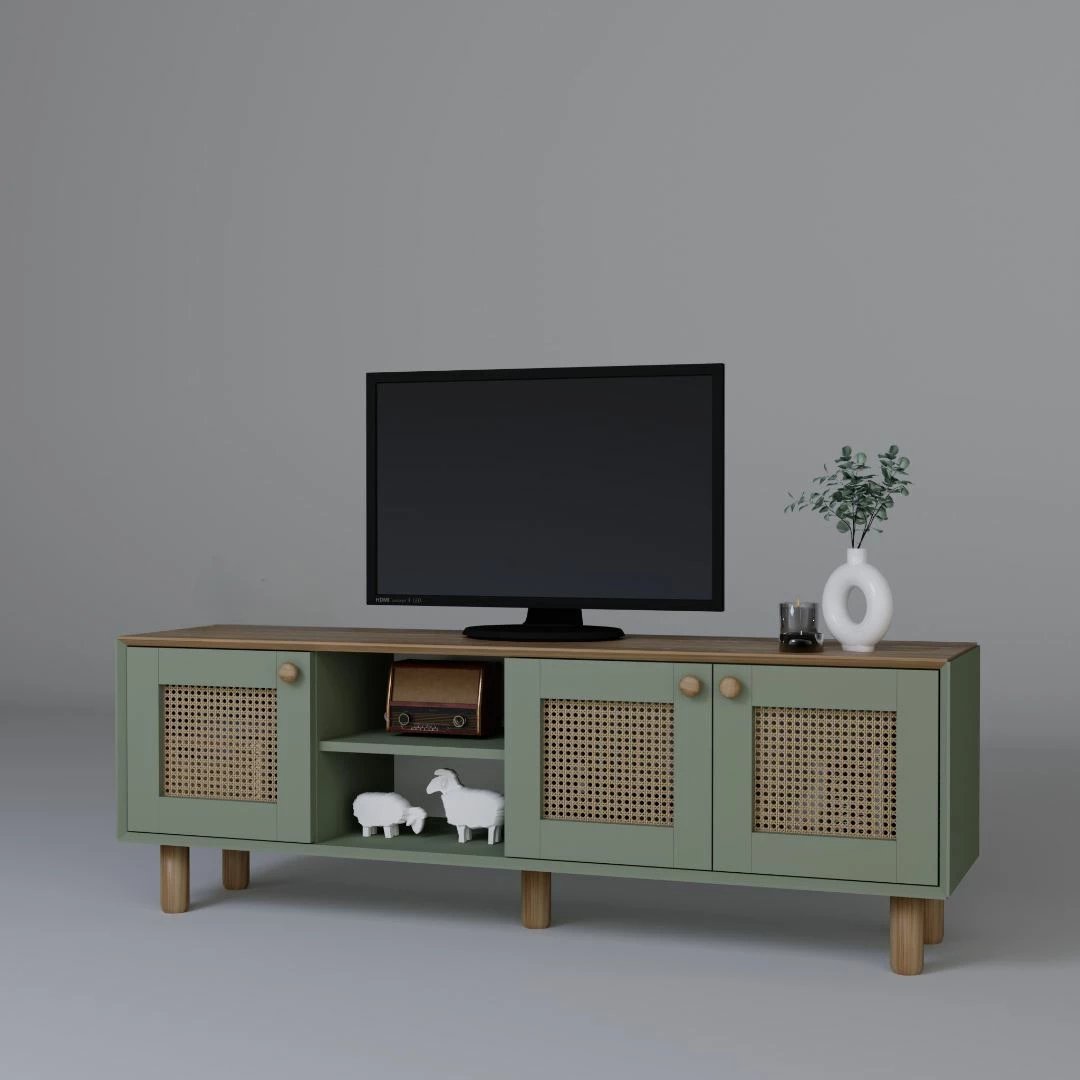 Komodë për TV, stil bohemian, ngjyrë e gjelbër, Skye Decor, 1600-142