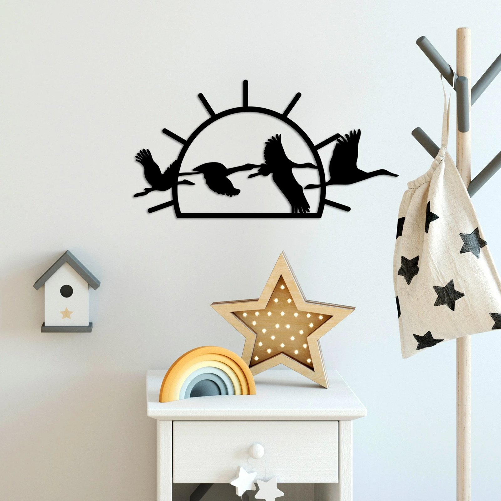 Aksesor dekorativ metalik për mur, zogj migrantë, Wallity, M