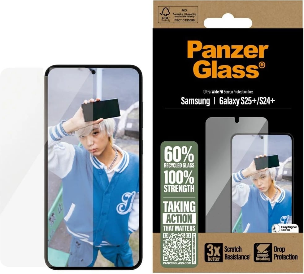 Mbrojtës xhami PanzerGlass Ultra-Wide Fit për Samsung Galaxy S25+
