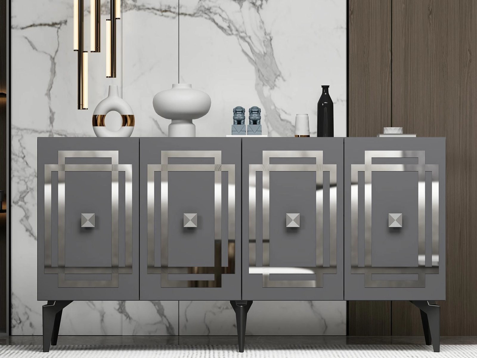 Konsol Skye Decor, ngjyrë antracit, argjend