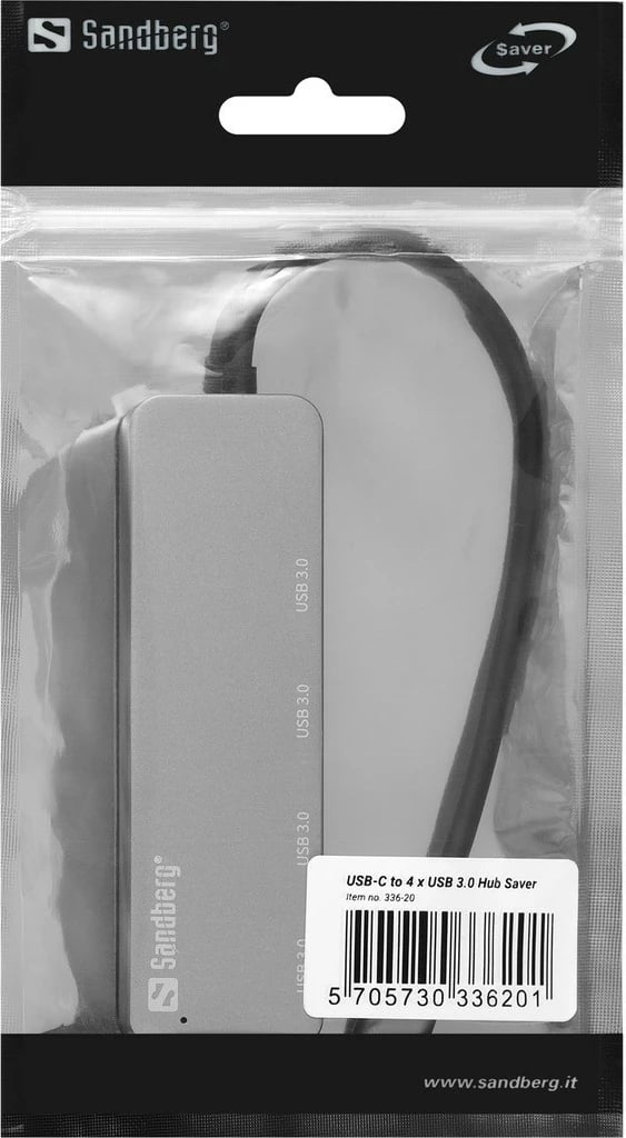 Hub USB-C Sandberg 4 x USB 3.0, Argjendtë, Alumini