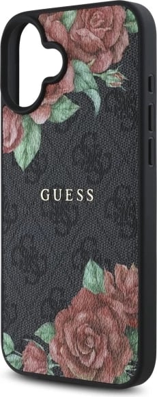 Mbështjellës Guess GUHMP16SP4ROPEMCK për iPhone 16 6.1", hardcase, MagSafe, i zi me lule