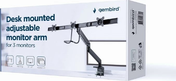 Krah i rregullueshëm për 3 monitorë Gembird MA-DA3-03, 17-27 inç, i zi